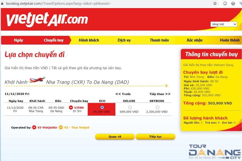Giá vé máy bay Nha Trang Đà Nẵng hãng Vietjet