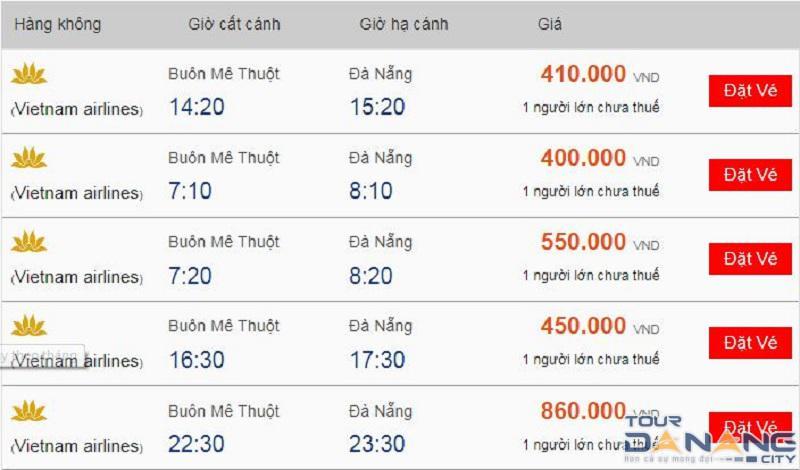 Lịch bay từ Buôn Ma Thuột đến Đà Nẵng hãng Vietnam Airlines
