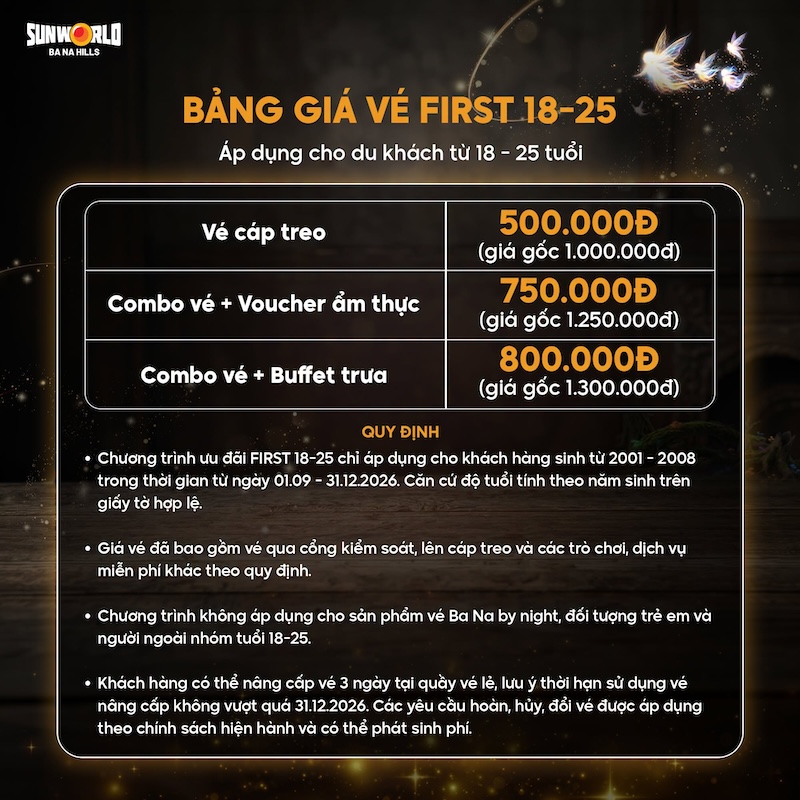 Bảng giá khuyến mãi áp dụng cho lứa U18 - U25 tuổi